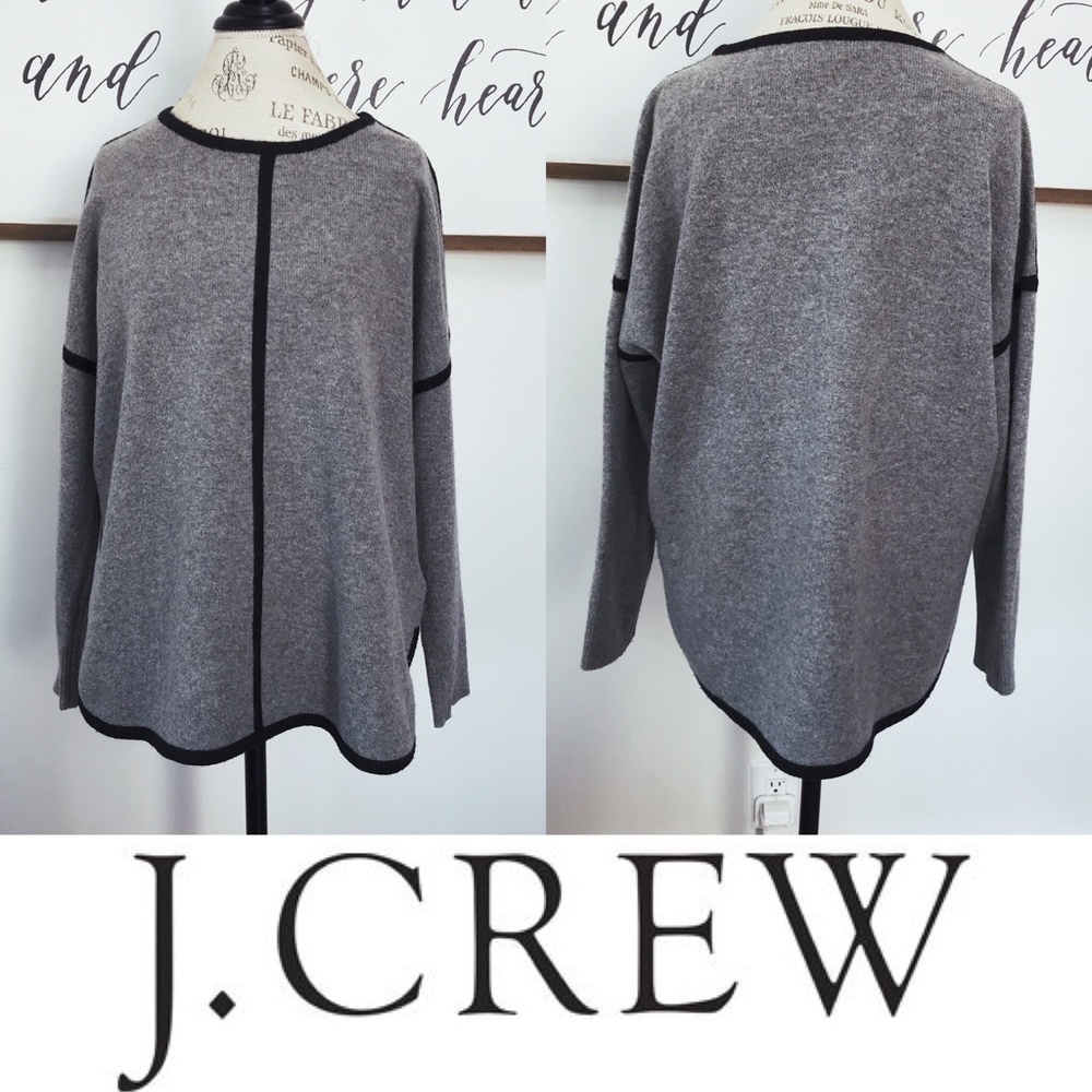 J.Crew Wool Crewneck Contrast Piping Sweater C4